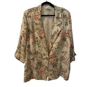 Alice Stuart XL Vintage Floral Blazer with Pink and Green Pattern